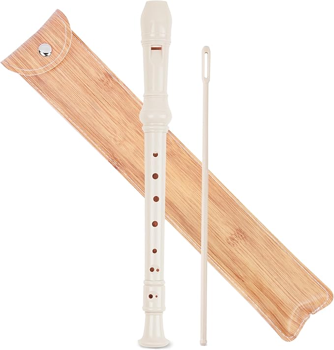 Recorder Instrument for Beginner Kids Adults,8-Hole Soprano Descant Recorder Music Flute with with Cleaning Rod & Leather Case For School Student Home Entertainment(2-Wood Beige)