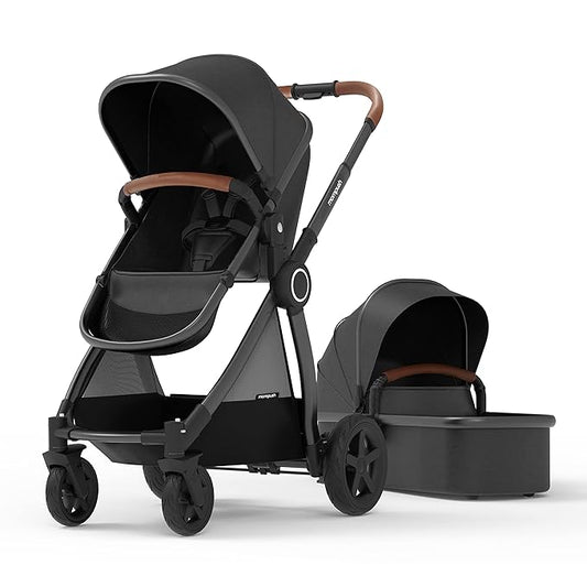 Mompush Ultimate 2 Baby Stroller for Infant and Toddler with Newborn Mode and Reversible Seat, All-Terrain Stroller with All-Wheel Suspension, Includes Car Seat Adapter and Large Storage Basket