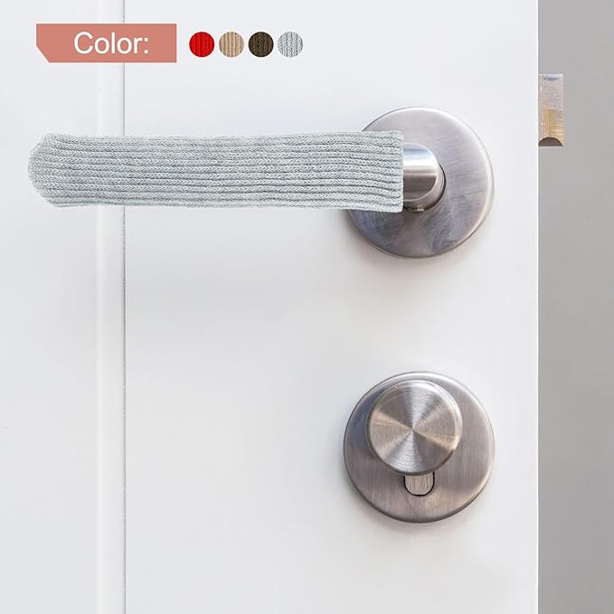 uxcell 6Pcs Door Handle Covers, Polyester Knitted Anti-Scald Door Knob Protector Door Knob Cover for Hot Doors and Cold Doors, Khaki