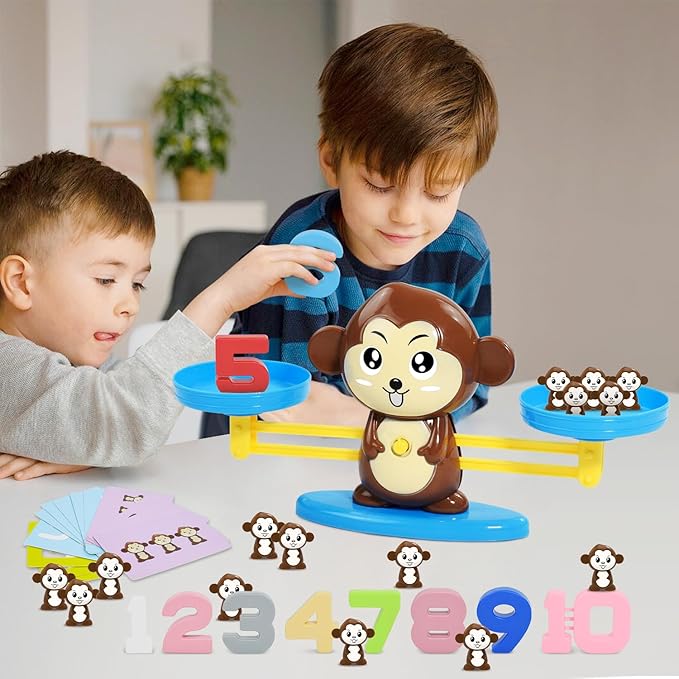 BAKAM Monkey Balance Scale Toy, Number Counting Blocks Games, Montessori Math Games for Kids 5-7, Preschool Kindergarten Learning Activities, STEM Educational Toys for 3+ Year Old