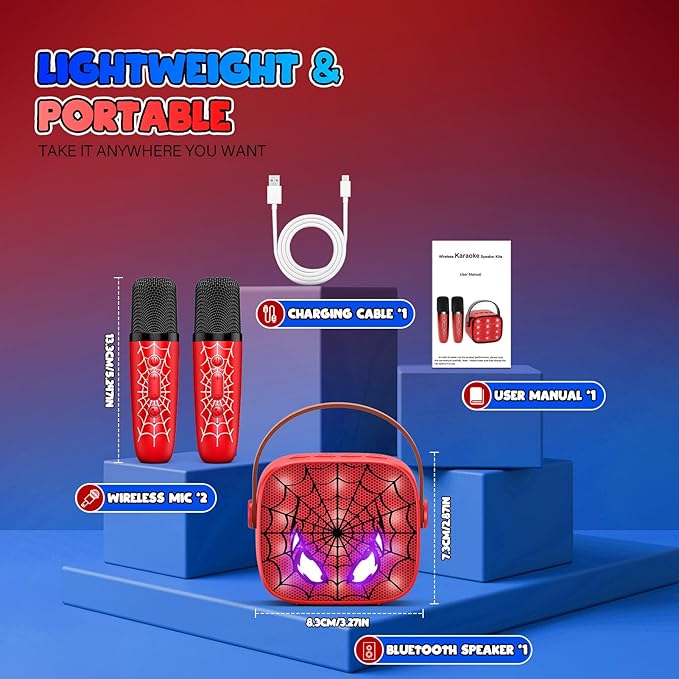 Mini Karaoke Machine Toys Gifts: Kids Toys Birthday Gifts for 4 5 6 7 8 9 Years Old Girl Boy LED Portable Bluetooth Speaker with 2 Wireless Microphone Girl Boy Kid Adult Gift Age 3-12+