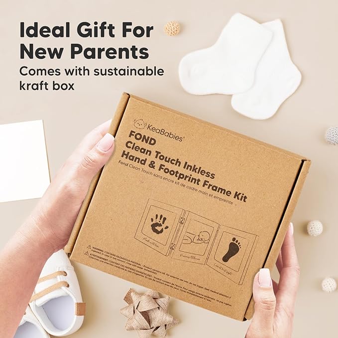 Inkless Baby Handprint and Footprint Kit for Newborn - Baby Footprint Kit, Newborn Keepsake Nursery Picture Frame,Dog Paw Print Maker,Personalized Gifts for New Mom,Showers & Registry(Cloud Gray/Gold)