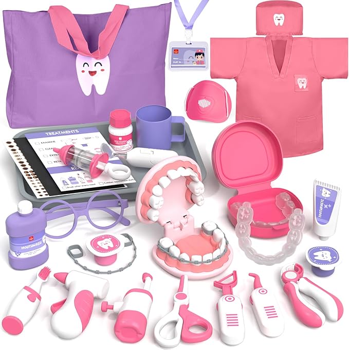 Lehoo Castle Doctor Kit for Toddlers 3-5 Girls, Kids Dentist Play Set, Toys for 3 4+ Year Old Girls, Pretend Play for Toddlers, Kids Doctor Playset, Medical Kits for Boys 3 4 5