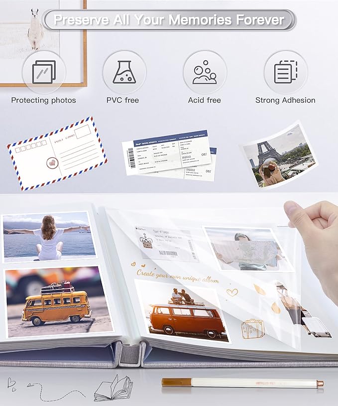 Popotop Photo Album Self Adhesive Scrapbook Album for 4x6 5x7 8x10 Pictures DIY Photo Book as Scrapbooking Supplies Kits, Birthday Gifts for Women Mom Wedding Baby Family Travel