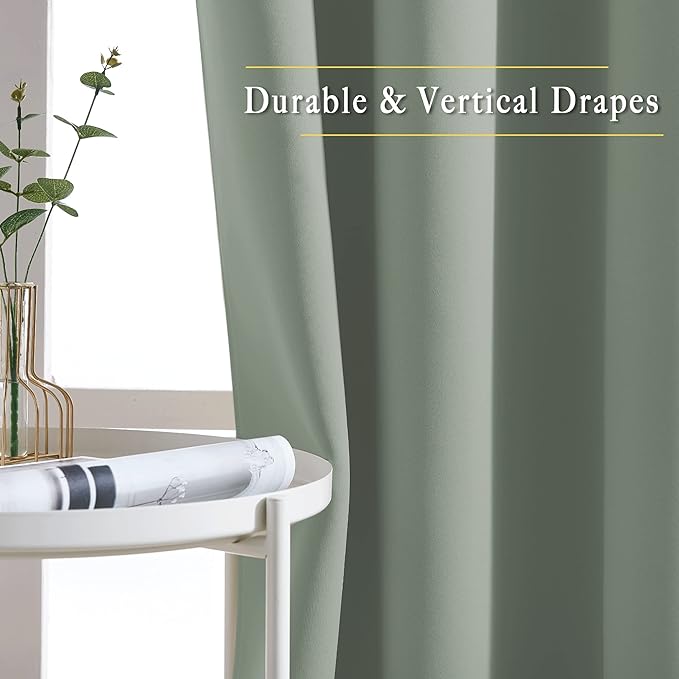 NICETOWN Sage Green Room Darkening 102 inch Curtains, Grommet Thermal Curtains Weighted Window Treatments for Living Room/Farmhouse, W46 x L102, 2 Panels