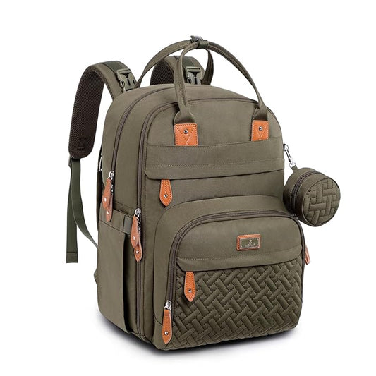 BabbleRoo Diaper Bag Backpack - Baby Essentials Travel Tote - Multi Function Waterproof Diaper Bag, Travel Essentials Baby Bag with Changing Pad, Stroller Straps & Pacifier Case - Unisex, Army Green