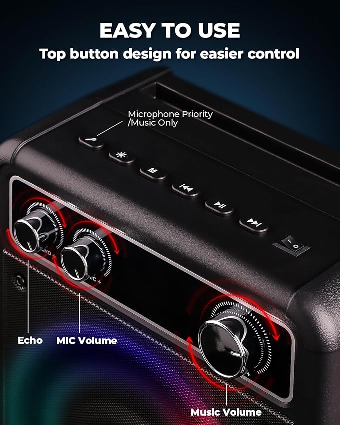 Karaoke Machine, Portable Bluetooth Karaoke Speaker with 2 Wireless Microphones, PA System for Adults Kids with LED Lights, Supports FM/AUX/USB/TF for Home Party