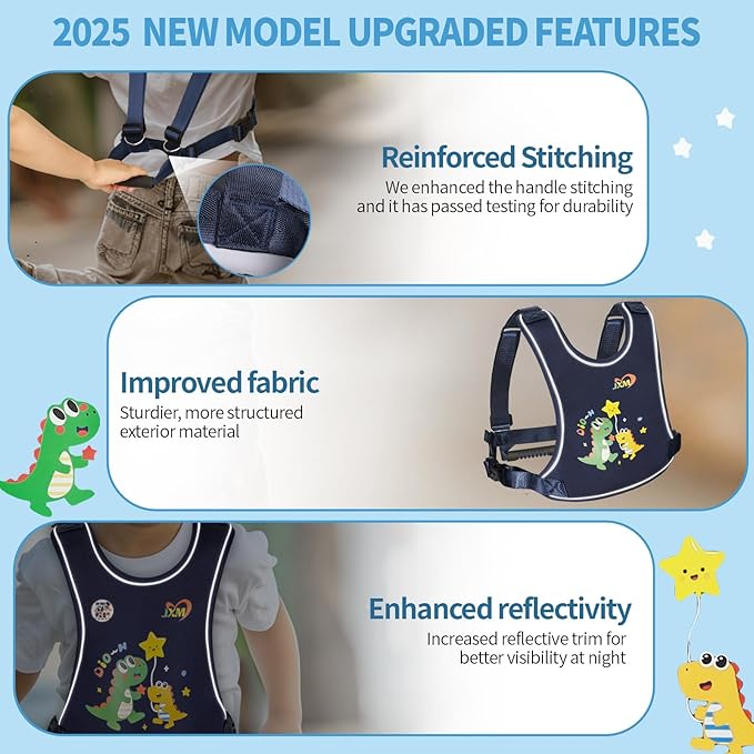 2025 New Safety Harness for Autism and Special Needs Child (3-6 yrs), Anti-Elopement Vest Harness with Light Reflector and Grab Handle for Active, Autistic ADHD Kids,Adjustable Tether Leash with Pouch