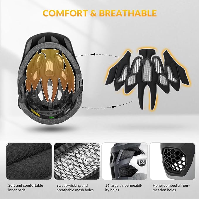 ROCKBROS Kids Bike Helmet Adjustable Detachable Full Face Bike Helmet for Children Bicycle, Skateboard, Scooter, Protective Gear