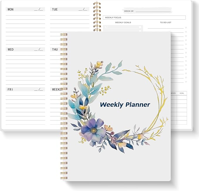 Undated Weekly Planner, Weekly To Do List Notebook with Goal & Habit Tracker Organizer, A5 5.8" x 8.0" Weekly Planner Notebook with Spiral Binding for Men or Women
