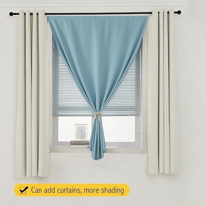 Self Adhesive Curtains, Black Out Shade for Window, Blackout Fabric Temporary Window Coverings Easy to Hang Curtains No Rod Needed, Use for Bedroom, Room, Kitchen, 59" W X 84" L, Lake Blue, 1 Panel
