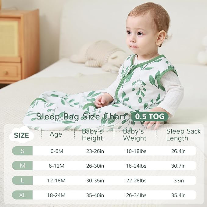 JELLYMONI Baby Sleep Sack 12-18 Months 100% Cotton Wearable Blanket, 0.5 TOG Soft Lightweight Toddler Sleeping Sack 3 Pack 2-Way Zipper Newborn Sleep Sacks