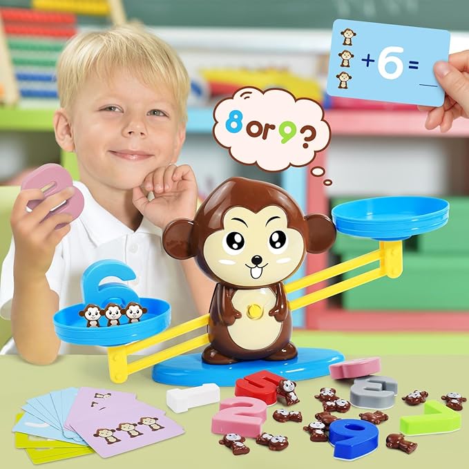 BAKAM Monkey Balance Scale Toy, Number Counting Blocks Games, Montessori Math Games for Kids 5-7, Preschool Kindergarten Learning Activities, STEM Educational Toys for 3+ Year Old