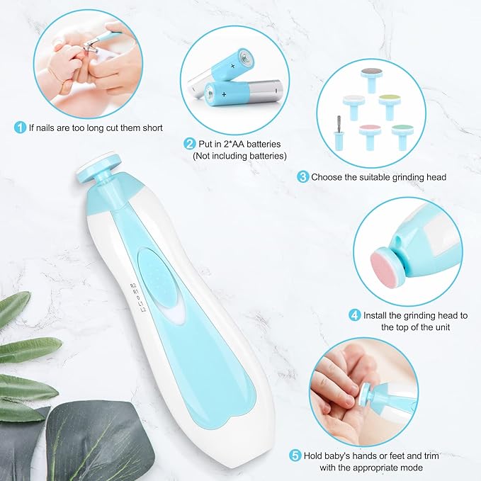 Baby Nail Trimmer Electric,Baby Nail Clippers, 6 in 1 Baby Nail File,Nail File Baby Grooming Kit Manicure Set for Toddler or Adults