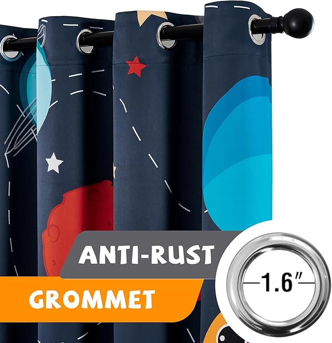 Kids Space Themed Blackout Curtains - 2 Panels, Each W52×L54, 100% Blackout, Perfect for Bedroom and Nursery, Energy Saving with Vibrant Cosmos Patterns