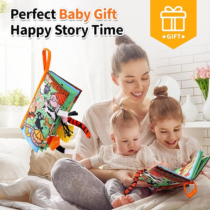 Jollybaby Baby Cloth Books, Touch & Feel Crinkle Soft Books, for Infants Babies, Toddler Early Educational Interactive Stroller Toys, Baby Girl & Boy Gift(Farm Tails)