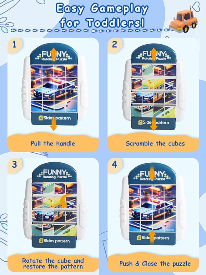 16-Piece Rotating Puzzles for Kids 4-6, Toddlers Puzzles 3-4, Road Trip, Airplane Activities Game, Travel Toys - Brain Teaser, Fine Motor Skills - Birthday Gifts Boys Girls - Special Vehicle