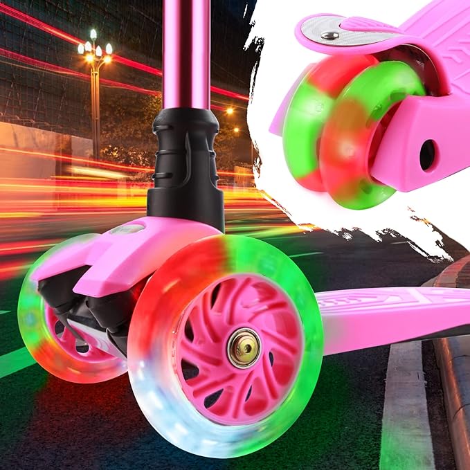 3 Wheel Scooter for Kids Ages 6-12,Kids Scooter with Light Up Wheels, Sturdy Deck Design, and 4 Height Adjustable Suitable for Kid Ages 3-12
