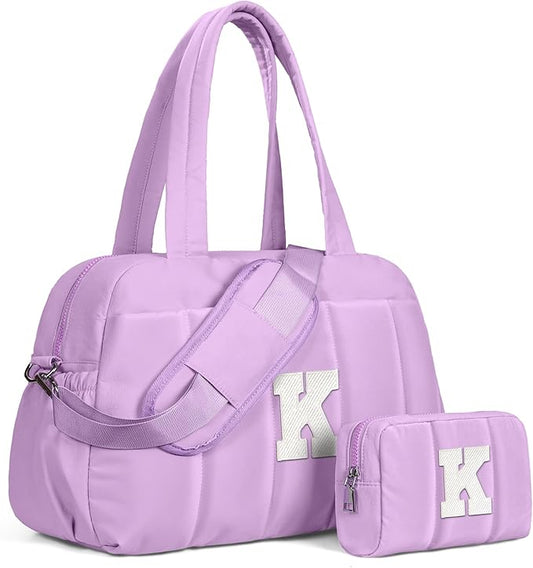 Customizable Gifts-Initial Duffle Bag, Carry On Bags for Women，Overnight Bag with Wet Pocket，Lightweight Travel Bags Personalized Gym Tote with Makeup Pouch
