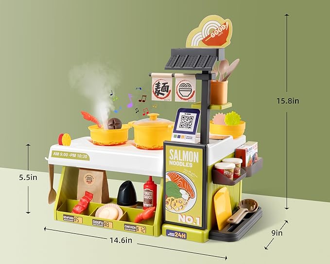 Kids Kitchen Food PlaySet - Simulated Seafood Fast Food Restaurant Toy with Cash Register, Includes Color-Changing Food Sound and Light Effects, Suitable Birthday Gift for Boys and Girls Aged 3-5