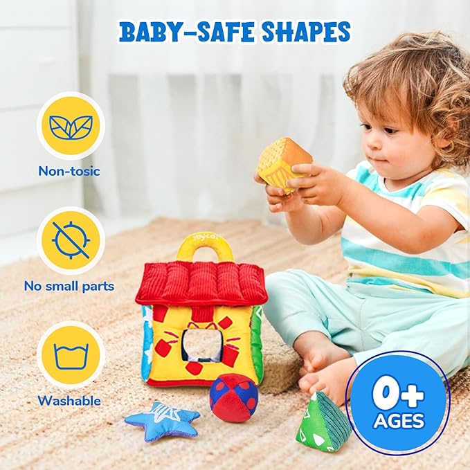 JoyCat Infant Toys 6-12 Months, Soft Sensory Toy with 4 Fabric Shapes, Baby Learning Shape Sorter for 3 4 5 6 7 8 9 10 11 12-18 Months, Baby Shower Birthday Gift Boy Girl