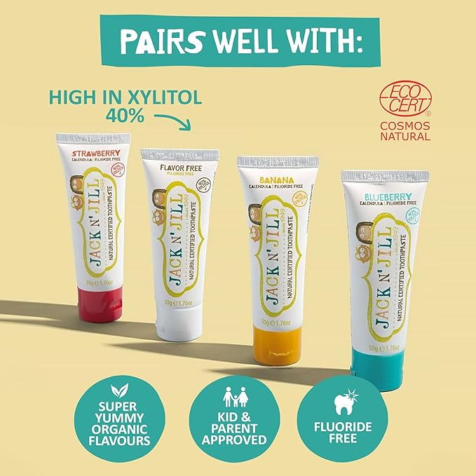 Jack N' Jill Kids Toothbrush - Extra Soft Bristle Toothbrush for Kids, Handle & Packaging Made from Plants (Corn), Ergonomic Handle for Little Hands - Dino Baby (1 Pack)