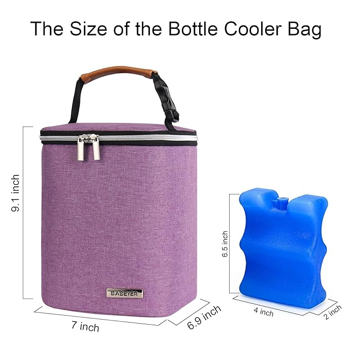 Breast Milk Cooler Bag with Ice Pack Fits 4 Baby Bottles Up to 9 Ounce, Baby Bottle Bag Great for Nursing Mom Daycare, Purple