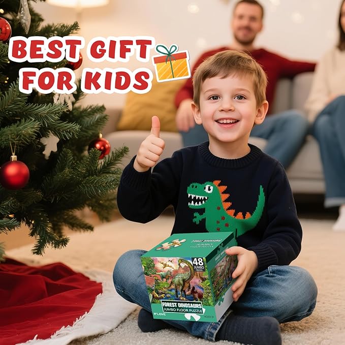 Jumbo Floor Puzzle for Kids,48 Piece Forest Dinosaur Large Jigsaw Puzzles, Fun Educational Preschool Learning Toy for Toddlers Ages 3-5,Gift for Boy Girl Ages 4-8