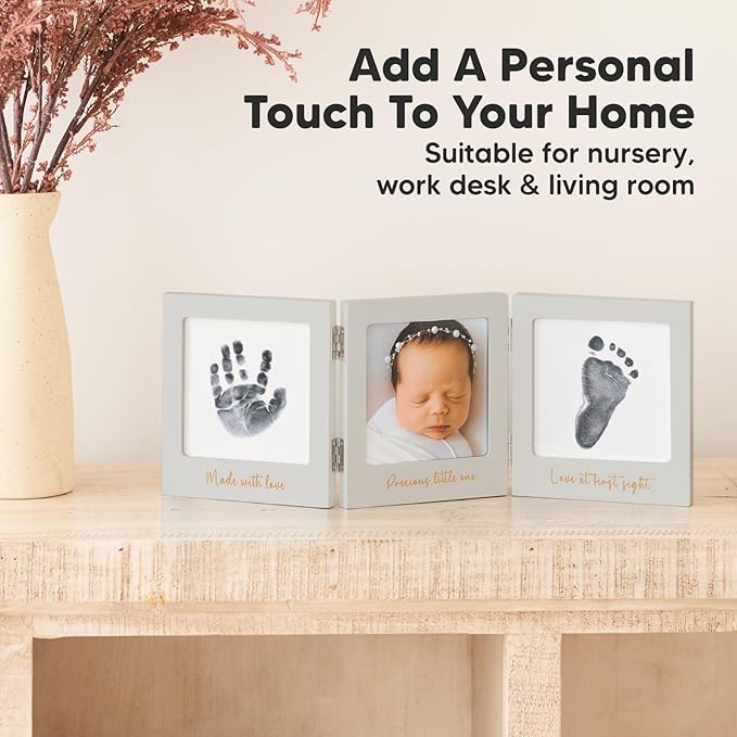 Inkless Baby Handprint and Footprint Kit for Newborn - Baby Footprint Kit, Newborn Keepsake Nursery Picture Frame,Dog Paw Print Maker,Personalized Gifts for New Mom,Showers & Registry(Cloud Gray/Gold)