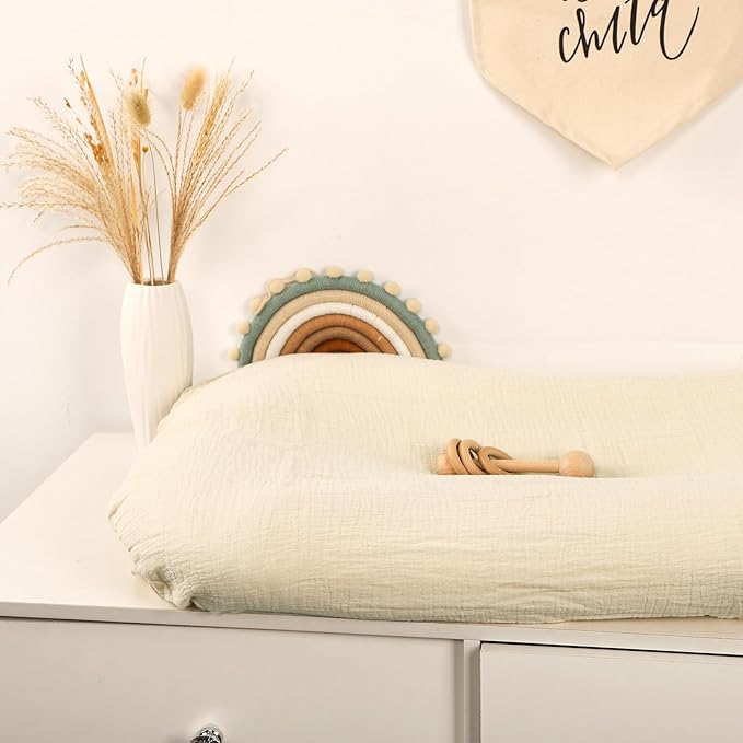 Hooyax Baby Lounger Cover 2 Pack - 100% Muslin Cotton Newborn Lounger Pillow Covers Only, Soft Breathable Infant Lounger Cover with Reinforced Stitching, Fits Most Standard Baby Loungers (Green Wheat)