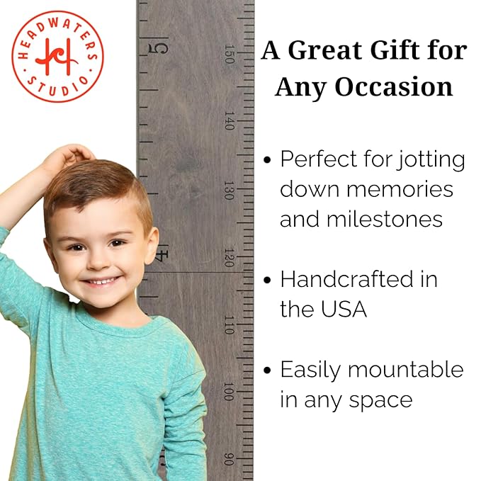 Height Ruler for Wall - Child Height Wall Chart, Height Chart for Kids Growth Chart for Wall Growth Chart Wood, Wooden Growth Chart for Wall - Gray w/Inches - 63"x5.75"