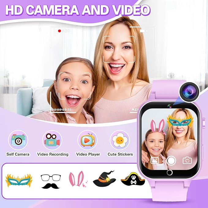 Vakzovy Kids Smart Watch Girls Gift for Girls Age 6-12, HD Touchscreen Kids Watch with 26 Games Camera Video Music Player Pedometer Educational Toys Christmas Birthday Gifts 5 6 7 8 9 10 Year Old