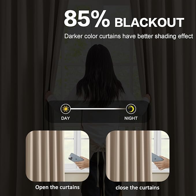 KEQIAOSUOCAI Pinch Pleated Window Curtain Panels 138 Inches Long Light Blocking Solid Ceiling Floor Pleated Curtains Hooks Track Privacy Memory Shape Drape for Living Room,Khaki,40x138, Set of 2