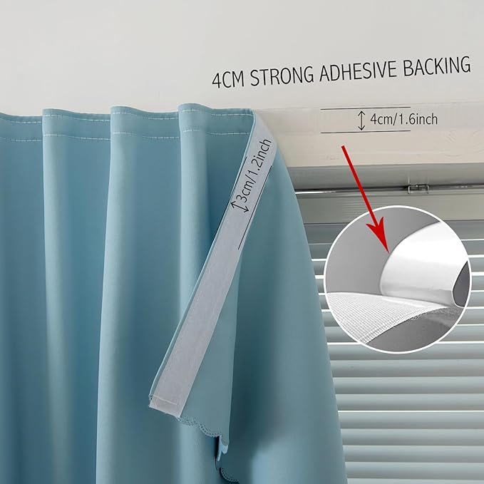 Self Adhesive Curtains, Black Out Shade for Window, Blackout Fabric Temporary Window Coverings Easy to Hang Curtains No Rod Needed, Use for Bedroom, Room, Kitchen, 59" W X 84" L, Lake Blue, 1 Panel
