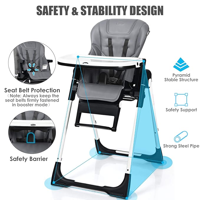 INFANS 4 in 1 High Chair–Booster Seat, Convertible Highchair w/Adjustable Height and Recline,Removable Tray,DetachableCushion, Installation-Free,Simple Fold for Baby, Infant& Toddler