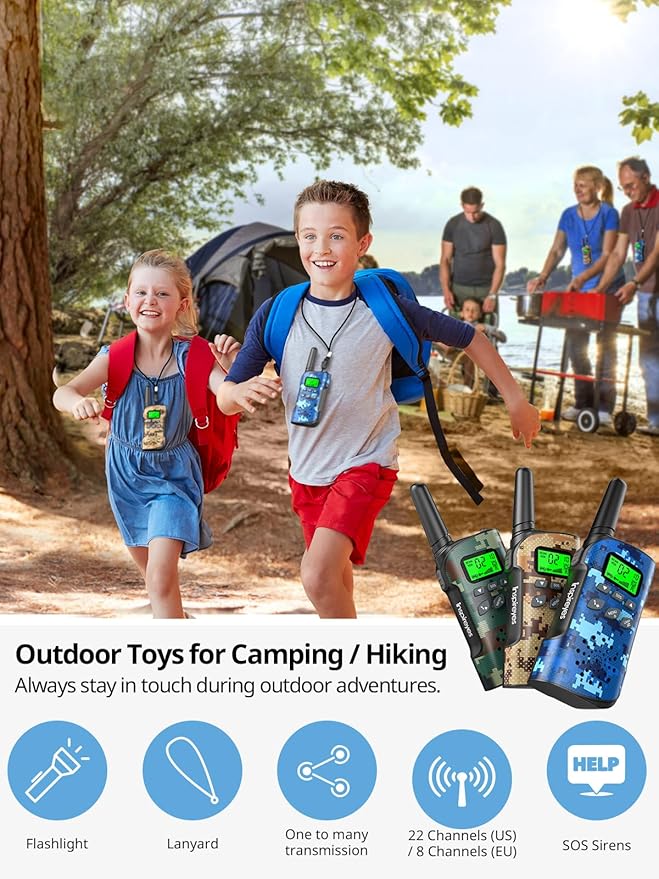 Walkie Talkies for Kids Rechargeable,Toys for Boys and Girls Ages 3-12, 2 Pack Long Range 2-Way Radios, Birthday Gifts,Christmas Stockings, Outdoor Play, Family Games, Hiking Camping Gear