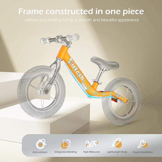 12" Balance Bike for 2, 3, 4, 5 Year Old Boys and Girls, Lightweight Nylon Frame Toddler Training Bike No Pedal Bikes for Kids with Adjustable Seat and Air Tires