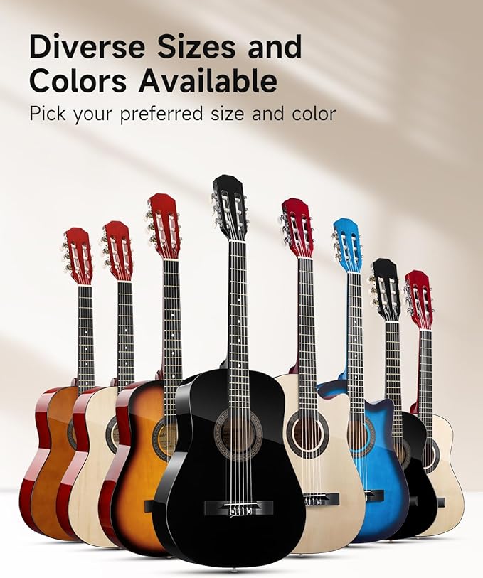Moukey 36 Inch Acoustic Guitar for Beginners Kids Youth 3/4 Size Dreadnought Travel Guitarra Acustica Kit with Chord Poster, Gig Bag, Tuner, Picks, Nylon Strings, Capo, Strap - Natural