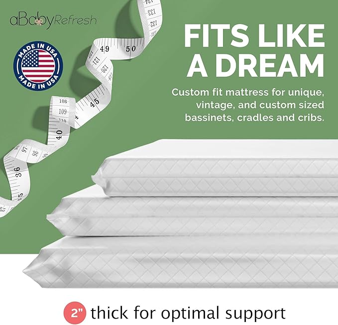 Cradle Baby Mattress and Bassinet Mattress 20x33 – 2-Inch Firm Foam Baby Bed with Waterproof Vinyl Cover – Non-Toxic Hypoallergenic Cushion Pad Replacement for Infant Bed (Multiple Standard Sizes)