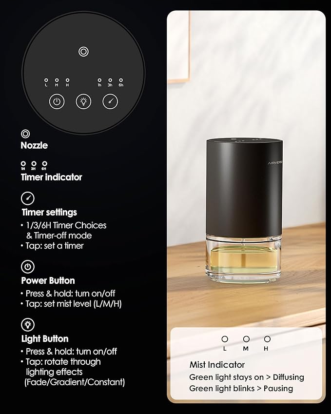 Essential Oil Diffuser Waterless Aromatherapy Diffusers for Home Large Room, Bedroom, Car, Office, Desk, Battery Operated, Small Diffuser for Pure Scent, 100mL Capacity, AN9 (Desert Titanium)