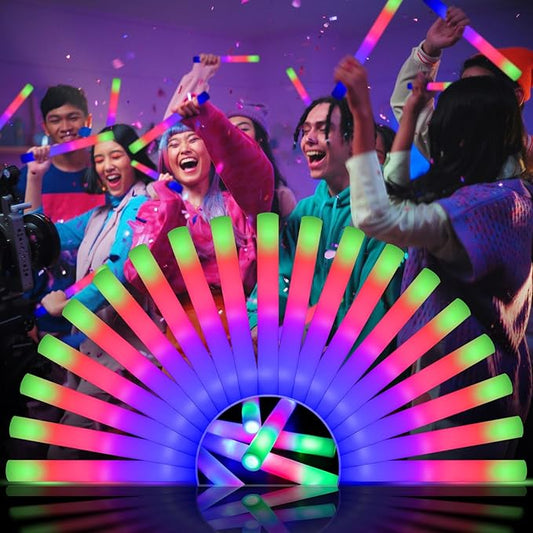 48 PCS LED Foam Glow Sticks Bulk, Glow in the Dark Party Supplies with 3 Modes Colorful Flashing, Neon Party Favors for Birthday, Wedding, Carnival, Concert, New Year