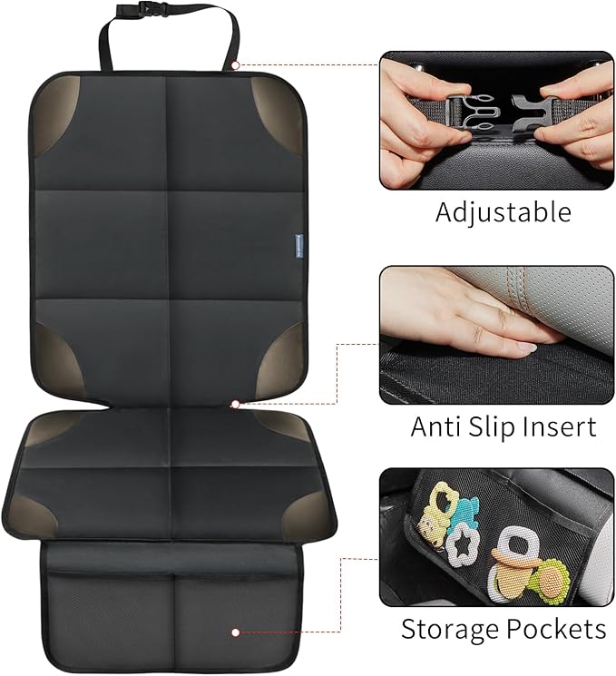 Car Seat Protector for Child Carseat, 2 Pack Protect Car Seats Cover for Baby with Thickest Padding and Non-Slip Padded Backing Mesh Pockets Kids Pets Car Back Seat Protectors(Darkgrey)