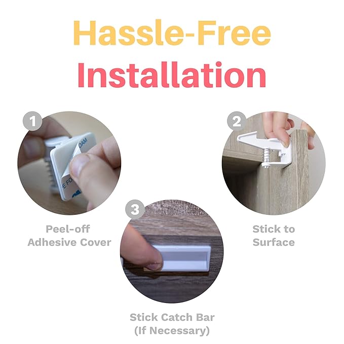 Inaya Cabinet Locks Baby Proofing - Child Proof Drawer Locks - Child Safety Cabinet Latches with 3M Adhesive Easy Installation - No Drilling or Extra Screws (8 Pack)