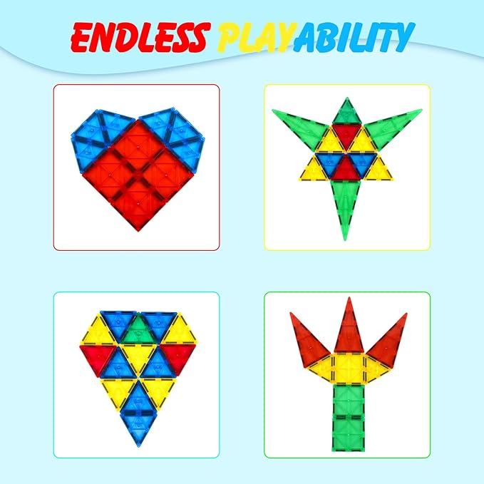 Gemmicc Magnetic Tiles, Deluxe 136 PCS Building Blocks Magnet Toys for Kids,3D Magnet Puzzles Stacking Blocks for Boys Girls,Huge Set with 2 Cars