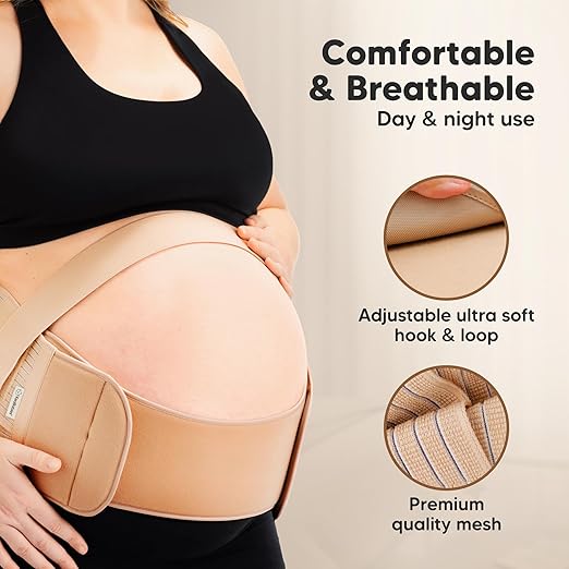 2-in-1 Maternity Belly Bands for Pregnant Women - Easy to Use Pregnancy Belly Support Band for Back, Pelvic, Hip, Adjustable Maternity Belt Support, Comfortable & Soft (Classic Ivory, One Size)