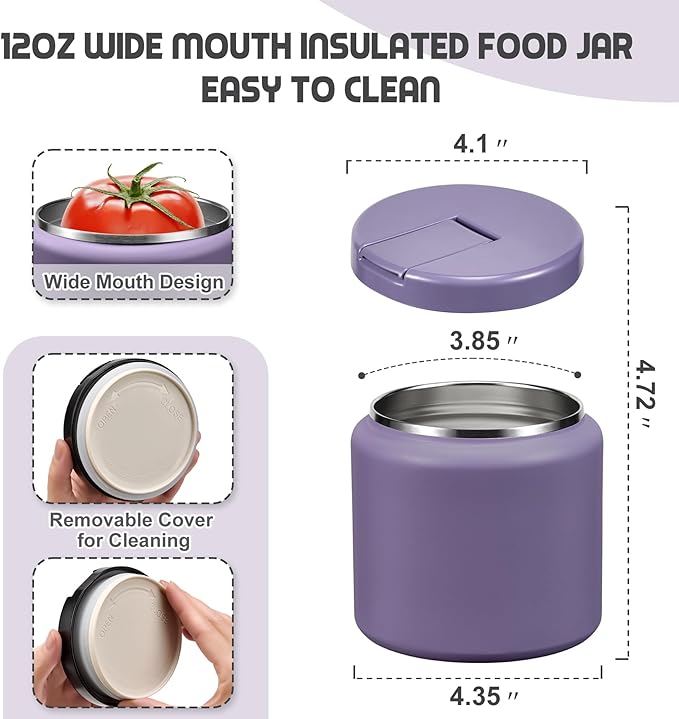 26oz Soup Thermo for Hot Food Kids with Buckle Lid Insulated Vacuum Food Jar Wide Mouth Leakproof Stainless Steel Lunch Container (Purple)