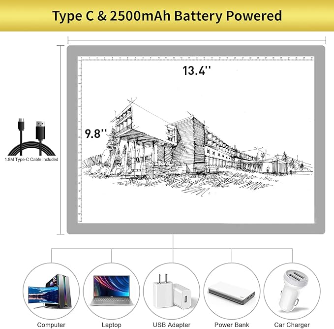 TOHETO Portable A4 Tracing LED Copy Board with Carry Bag, Cordless Battery Powered 5 Levels Brightness Light Box Rechargeable Light Board for Weeding Vinyl X-ray Viewing Diamond Painting (Grey)