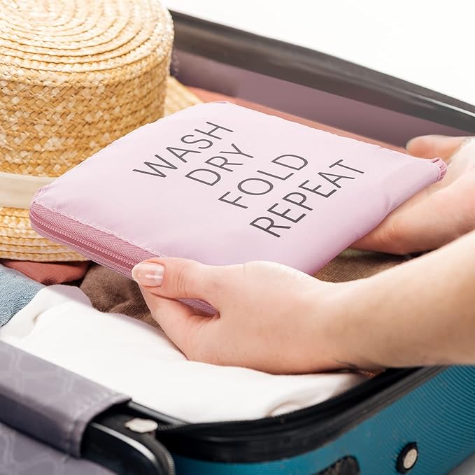 2 Pcs Travel Laundry Bag Washable Dirty Clothes Bag with Drawstring and Zipper for Suitcase, 22 x 18 Inch (Pink,Classic)