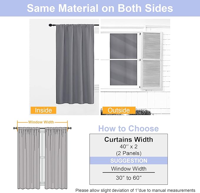 Simplebrand Ava Light Grey Blackout Curtains for Bedroom 72 Inch Length 2 Panels, Privacy Thermal Insulated Rod Pocket Door Window Curtains for Patio French Door Front Door, W40 x L72 Inch, Light Grey