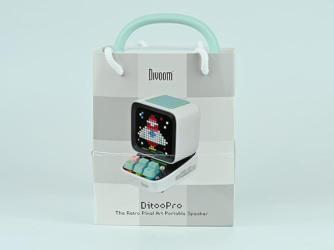 Divoom Ditoo Pixel Art Gaming Portable Bluetooth Speaker with App Controlled 16X16 LED Front Panel, Also a Smart Alarm (White)
